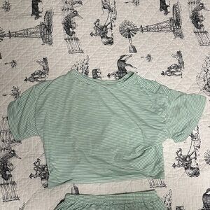 Green Striped Women's Top and Short Set